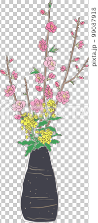Illustration of peach blossoms and rape blossoms arranged in a vase Illustration of peach blossoms and rape blossoms arranged in a vase 99087918