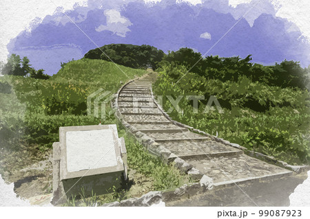 水彩画風　天武・持統天皇陵　奈良県明日香村 99087923
