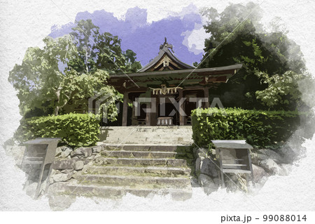 水彩画風　飛鳥坐神社　拝殿　奈良県明日香村 99088014