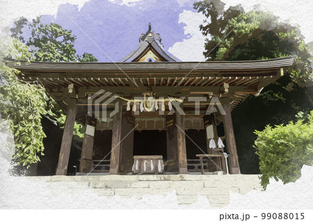 水彩画風　飛鳥坐神社　拝殿　奈良県明日香村 99088015