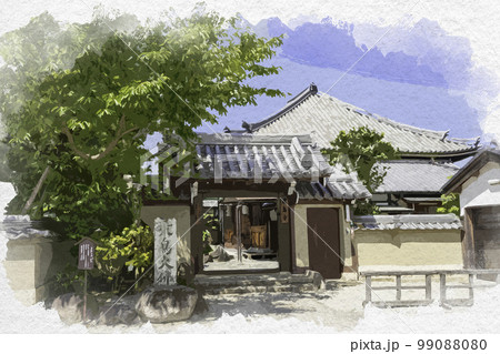 水彩画風　飛鳥寺　山門　奈良県明日香村 99088080