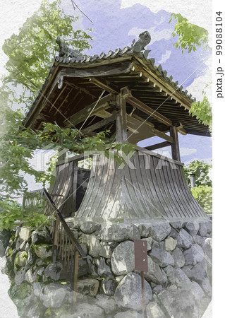 水彩画風 飛鳥寺 鐘楼 奈良県明日香村 水彩画風 飛鳥寺 鐘楼 奈良県明日香村 99088104