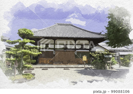 水彩画風 飛鳥寺 本堂 奈良県明日香村のイラスト素材 [99088106] - PIXTA