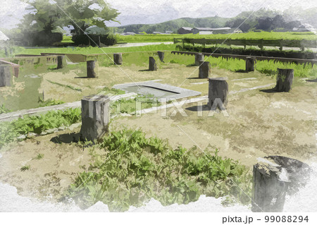 水彩画風　飛鳥水落遺跡　奈良県明日香村 99088294