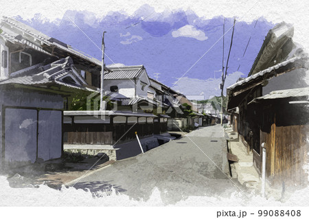 水彩画風　明日香の町並み　奈良県明日香村 99088408
