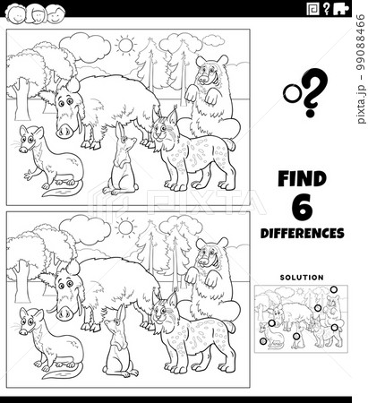 differences game with cartoon wild animals coloring page 99088466