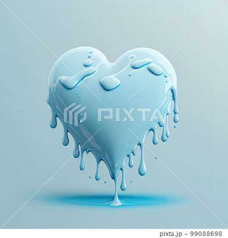 Frozen melting heart on blue background. Valentines Day, love concept. AI 99088698
