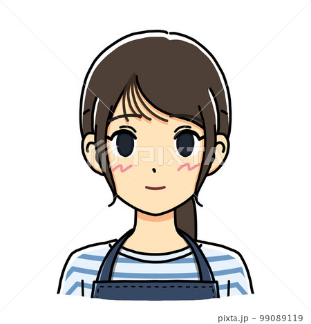正面を向いて微笑んでいる若い主婦のイラスト（バストアップ） 99089119