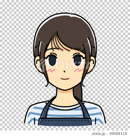 正面を向いて微笑んでいる若い主婦のイラスト（バストアップ） 99089119