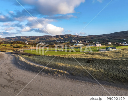Aerial view of Glencolumbkille GAA field in County Donegal, Republic of Irleand 99090199