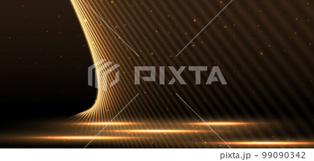 Elegant golden glowing scence with lighting effect sparkle on black background. Template premium award design. 99090342