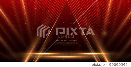 Elegant golden triangle glowing with lighting effect sparkle on red background. Template premium award design. Elegant golden triangle glowing with lighting effect sparkle on red background. Template premium award design. 99090343