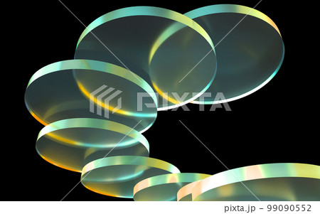 暗闇の中で虹色に輝くガラス板の3Dイラストレーション 暗闇の中で虹色に輝くガラス板の3Dイラストレーション 99090552
