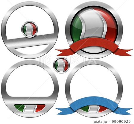 Round Metallic Icons or Symbols with Italian Flag Isolated on White 99090929