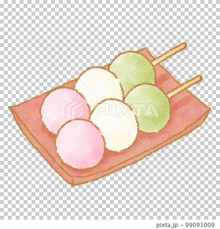 お皿の上に乗った三色団子のイラスト素材 [99091009] - PIXTA