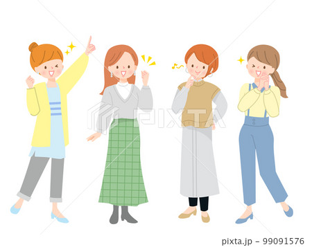 オシャレな女性達の表情セットイラスト素材 99091576