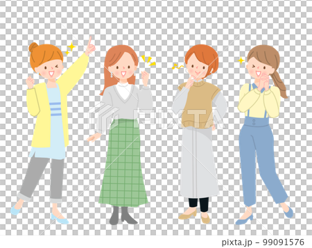 オシャレな女性達の表情セットイラスト素材 99091576