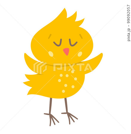 Vector funny chick icon. Spring, Easter or farm little bird illustration. Cute yellow chicken with closed eyes isolated on white background. 99092057
