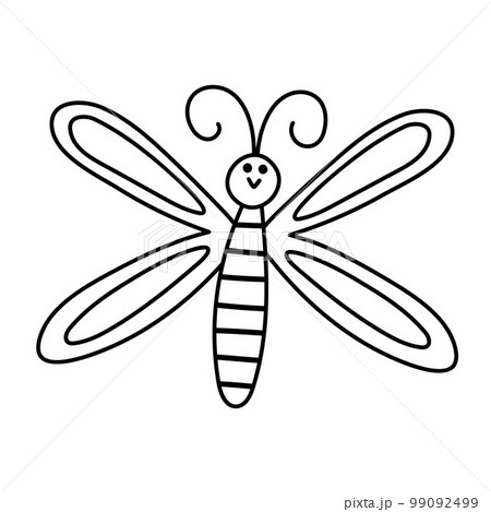 Vector black and white dragonfly icon. Outline funny woodland, forest or garden insect coloring page. Cute bug illustration for kids isolated on white background 99092499