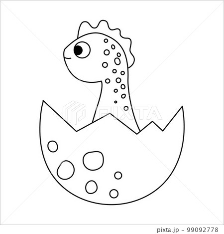 Vector black and white dinosaur nestling icon. Little baby dino outline illustration. Cute line drawing of just hatched animal sitting in egg shell isolated on white background. 99092778