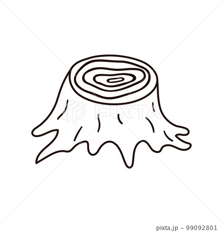 Cute black and white tree stump illustration. Vector stab isolated on white background. Fall season woodland icon for print, sticker, postcard.  Funny outline forest clipart. 99092801