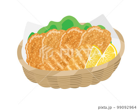 フライドチキンが入った、バスケットのイラスト 99092964