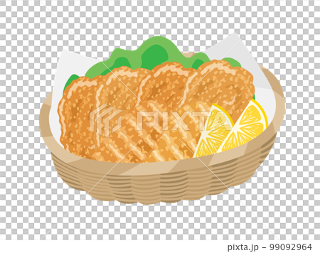 フライドチキンが入った、バスケットのイラスト 99092964