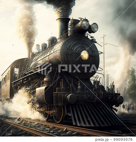 A Steam Engine Train Traveling Down Train Tracks 99093076