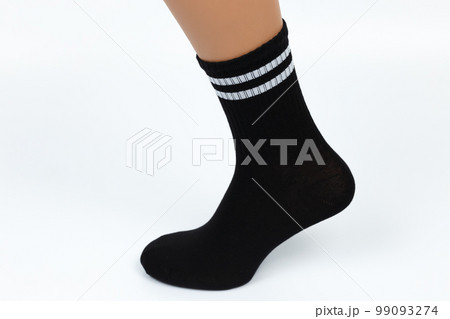 Socks on a white background. Socks on the leg. 99093274