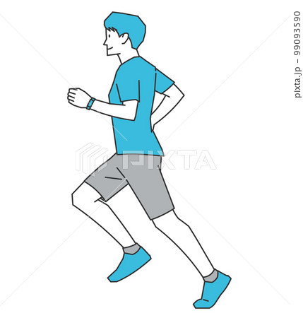 笑顔で走る男性ランナー横向きイラスト 99093590