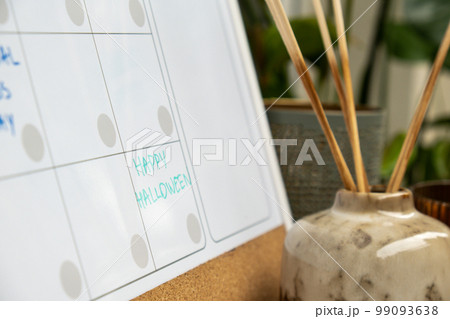 HAPPY HALLOWEEN on calendar to remind important event appointment Monthly PLANNER. Magnetic board with the days of the month. Place to enter important matters schedule. Concept for business planning. HAPPY HALLOWEEN on calendar to remind important event appointment Monthly PLANNER. Magnetic board with the days of the month. Place to enter important matters schedule. Concept for business planning. 99093638