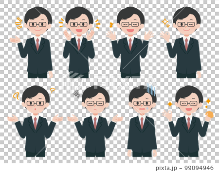 男性ポーズセット　スーツ＋眼鏡 99094946