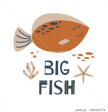Big fish kids poster. Hand drawn nursery print with cute sea fish in cartoon style. Vector illustration. 99095579