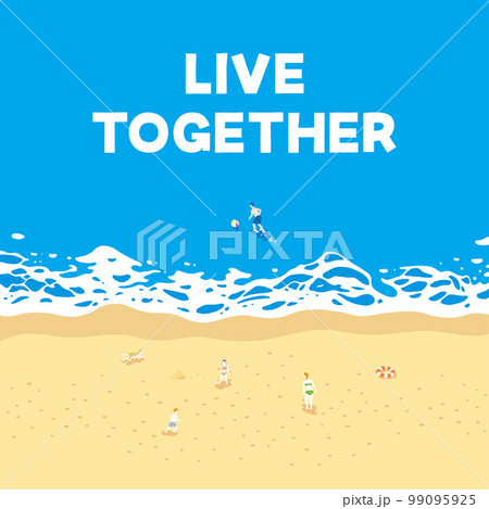 素材_背景_海_波打ち際_青_家族_live together 99095925