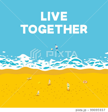 素材_背景_海_波打ち際_家族_live together 99095937