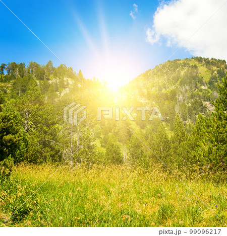 Picturesque mountains and sunrise. Picturesque mountains and sunrise. 99096217