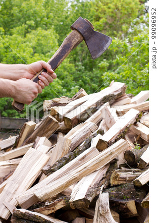 pile of chopped firewood 99096952