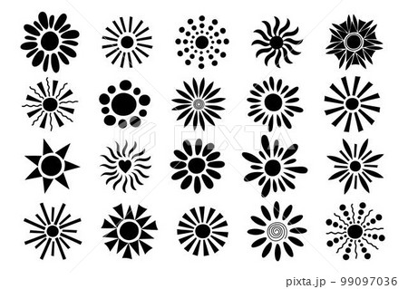 Sun silhouettes set, summertime vacations hand drawn doodle vector illustration for seasonal home or party decor, simple silhouette, minimalist concept, design for kids Sun silhouettes set, summertime vacations hand drawn doodle vector illustration for seasonal home or party decor, simple silhouette, minimalist concept, design for kids 99097036
