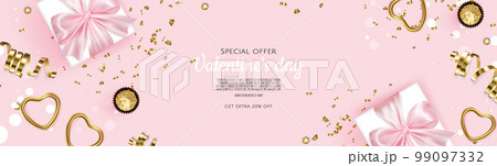 Valentine s day sale background with 3d heart and gift box. Vector background for poster, banners, flyers, card. Valentine s day sale background with 3d heart and gift box. Vector background for poster, banners, flyers, card. 99097332