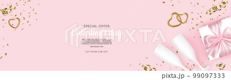 Valentines day postcard. February 14 holiday. Website banner with congratulations. Romance poster. Vector illustration Valentines day postcard. February 14 holiday. Website banner with congratulations. Romance poster. Vector illustration 99097333