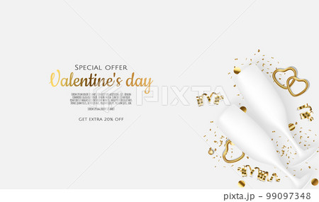 Valentines day postcard. February 14 holiday. Website banner with congratulations. Romance poster. Vector illustration 99097348