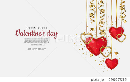 Valentine s day sale background with 3d heart. Vector background for poster, banners, flyers, card. Valentine s day sale background with 3d heart. Vector background for poster, banners, flyers, card. 99097356