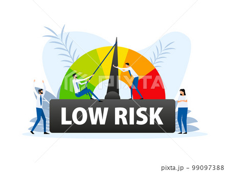 Risk speedometer. Risk gauge icon. Low risk meter Risk speedometer. Risk gauge icon. Low risk meter 99097388