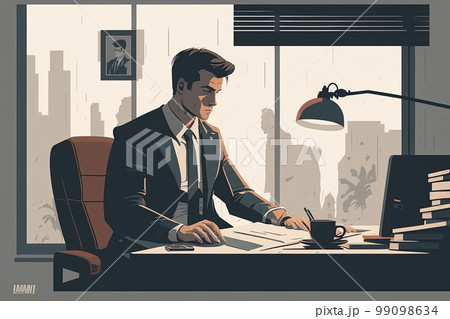 Illustration of a businessman. Working with a flat design. 99098634