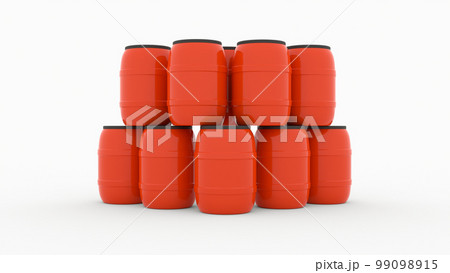 orange plastic water barrels in rows on white background 3d render 99098915
