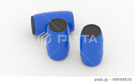 blue plastic water barrels on white background isometric 3d render 99098920