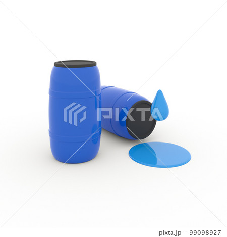 blue plastic water barrels and water drop on white background 3d render 99098927