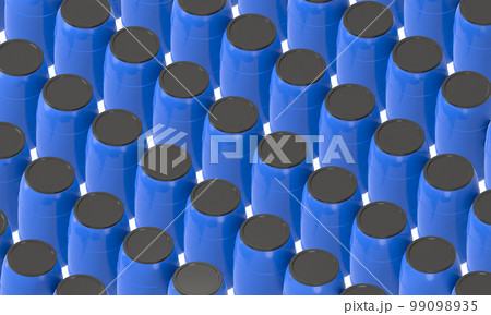 blue plastic water barrels in rows background isometric 3d rendering 99098935