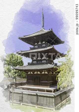 値下げあり　真作 絵画 日本画 アート イラスト ポスター 三重塔 36240b3f6393f6b3a7897f6b27a205