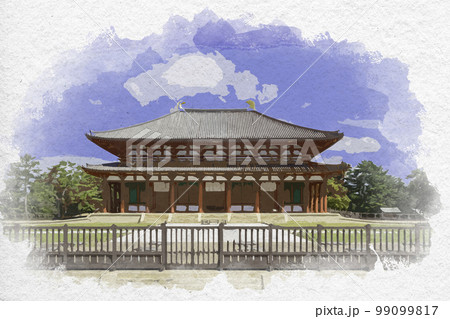 水彩画風 興福寺 中金堂 奈良県奈良市 水彩画風 興福寺 中金堂 奈良県奈良市 99099817